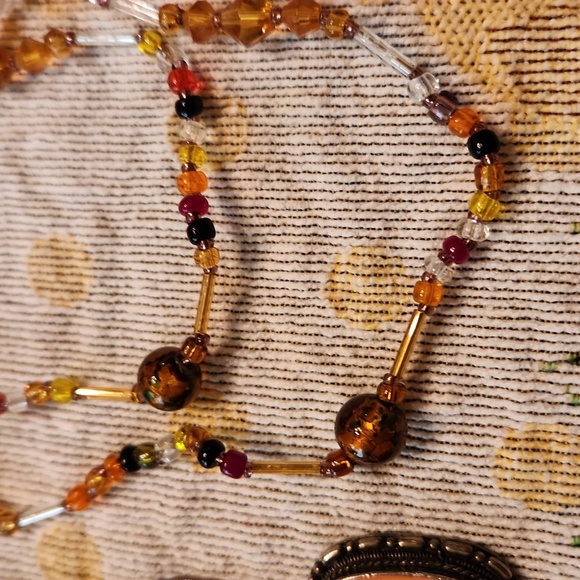 Lot of 3 orange brown bronze vintage fashion necklaces - Picture 5 of 5